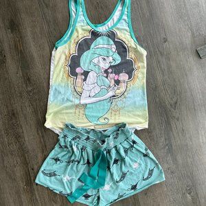 Disney Princess Jasmine Boxer Pajama Set Teal Blue Green - Small